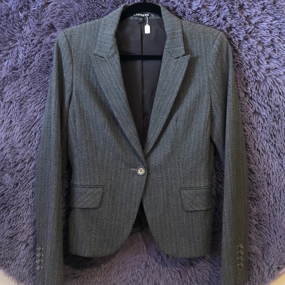 Classic Tan/Brown Pinstripe Single Button Blazer
